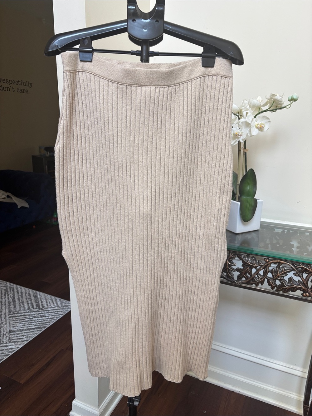 aerie Beige Ribbed Knit Midi Skirt size XL